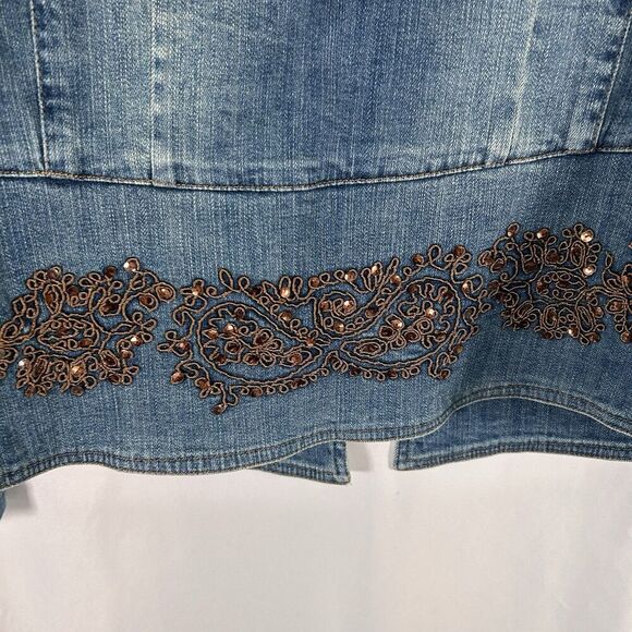 Coldwater Creek Denim Jacket Women's Medium Petite Button Up Sequin Cotton Blend - Picture 7 of 8